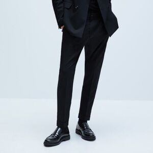 NWT ZARA PLEATED STRETCH SHEEN SUIT PANTS BLACK